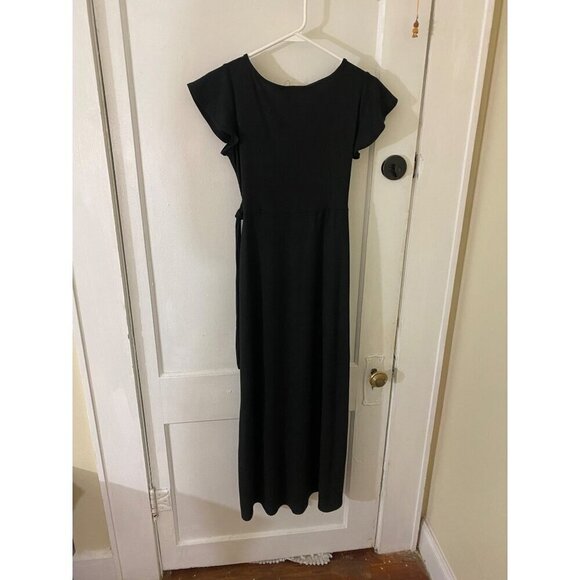 See You Monday Women's Black Flutter Sleeve Open Front Maxi Dress - Medium - Picture 4 of 12